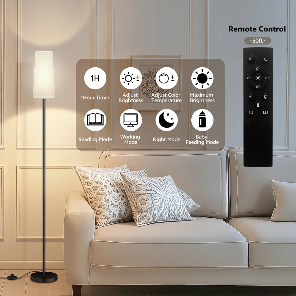 66" Floor Lamps for Living Room with Remote Control 3 Color Temperature Dimmable Standing Lamp Tall Pole Lamps for Bedroom, Office,Black,Bulb Included