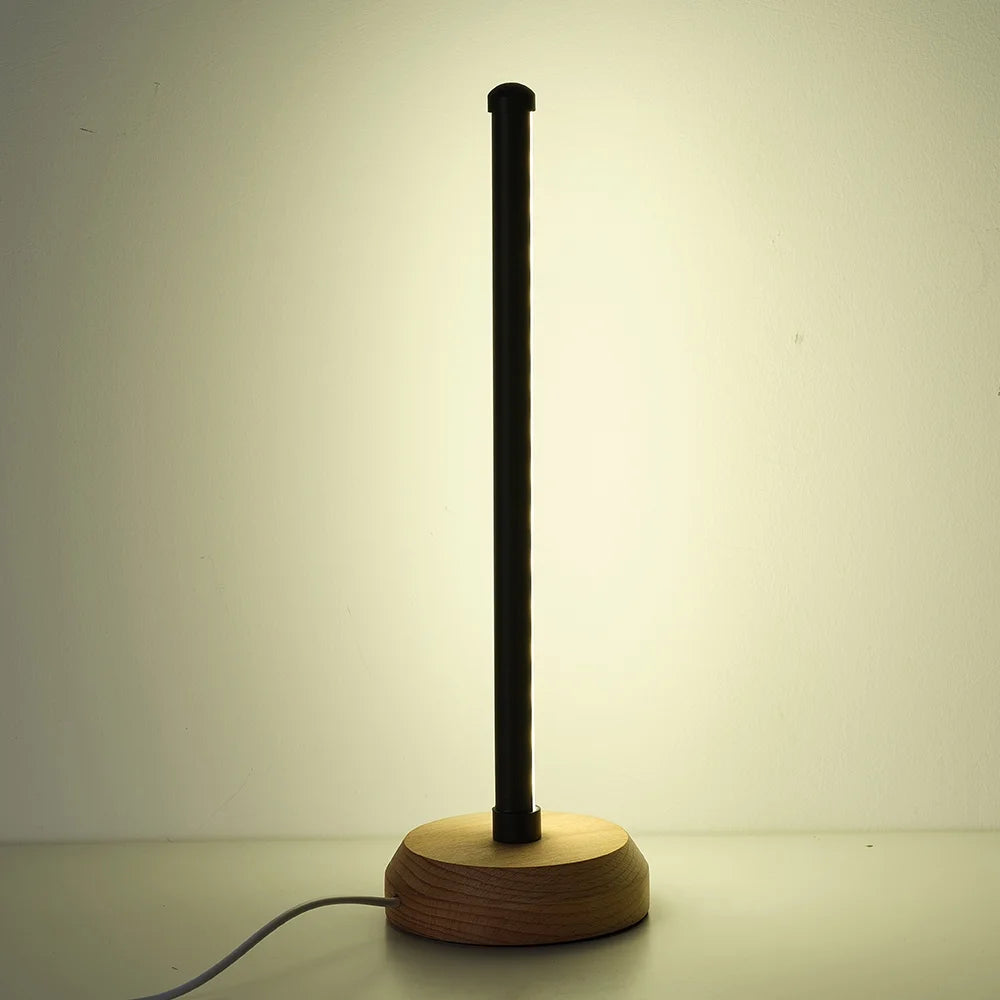 Simple Designs, Wood Base Mini Table Lamp, 13.4" H,Black,3-Color Temperature