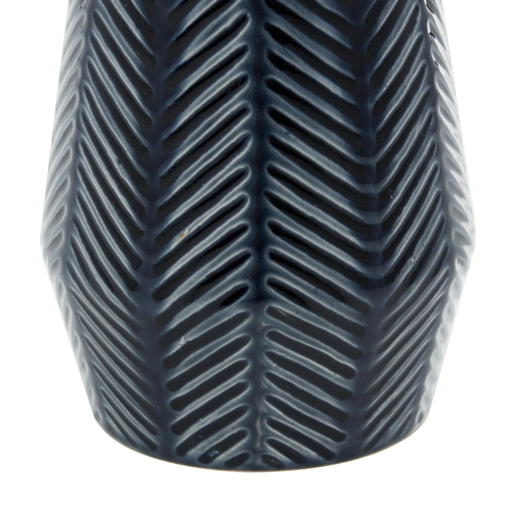 11", 8"H Handmade Chevron Dark Blue Ceramic Vase, Set of 2