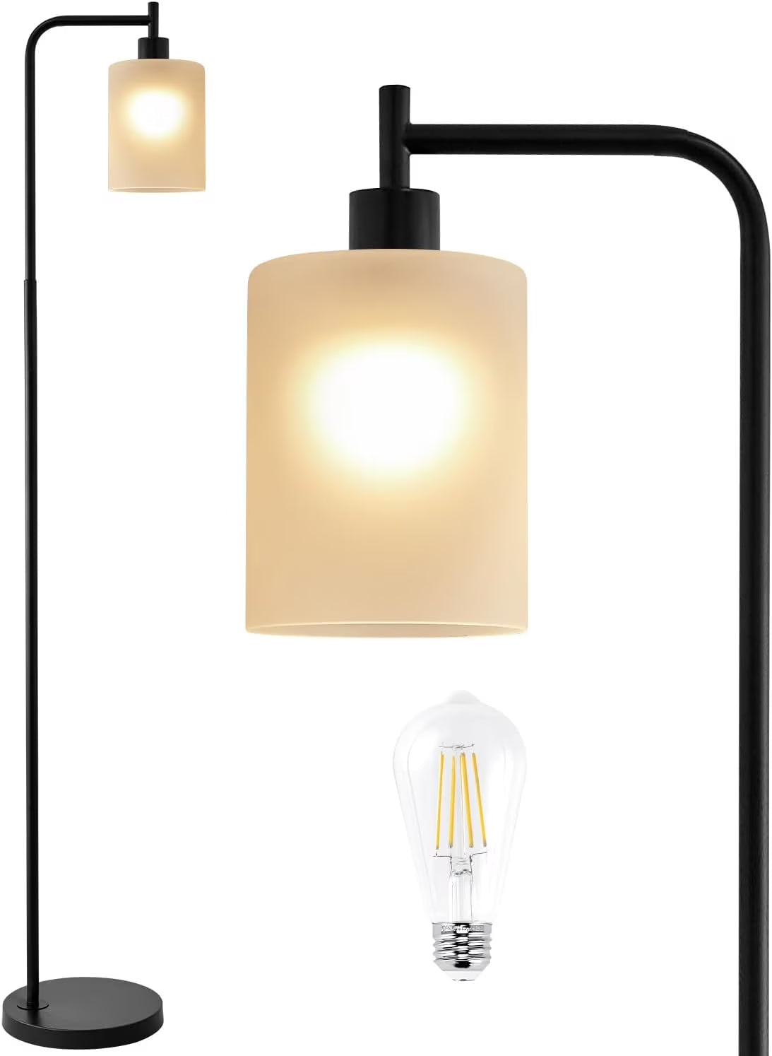 66.5" Arc Floor Lamp with Foot Switch, Black Metal Standing Lamp with Glass Shade for Bedroom, Living Room, Office(Bulb Included)