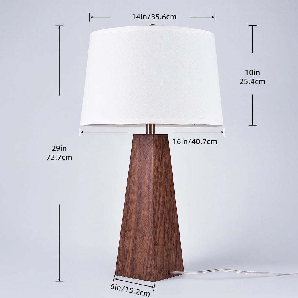 29" Modern Wood Table Lamp with White Linen Shade, Brown Wood Base, E26 Socket, ON/OFF Switch, Aesthetic, Minimalist Bedside Accent Lamp(Bulbs Not Included)