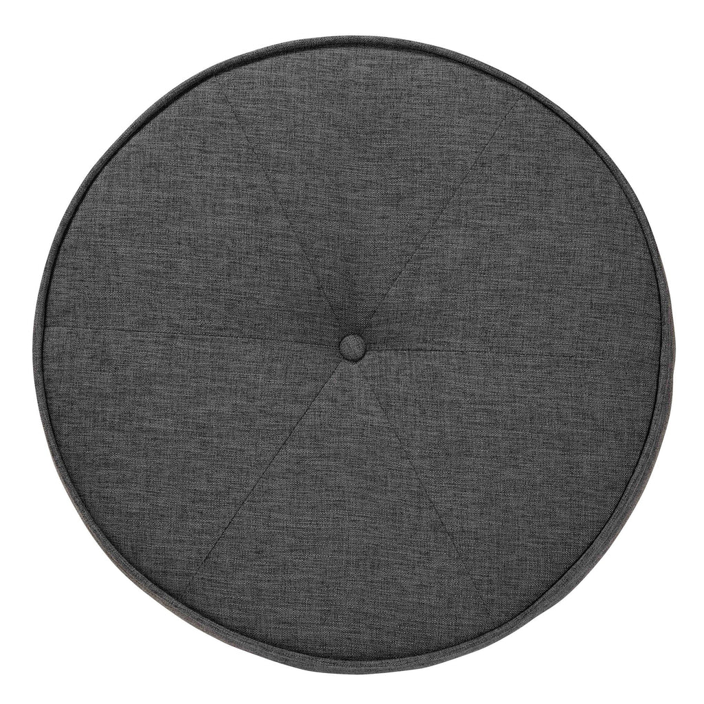 Theo Japandi Greyish Beige Fabric and Walnut Brown Finished Wood Ottoman Footstool