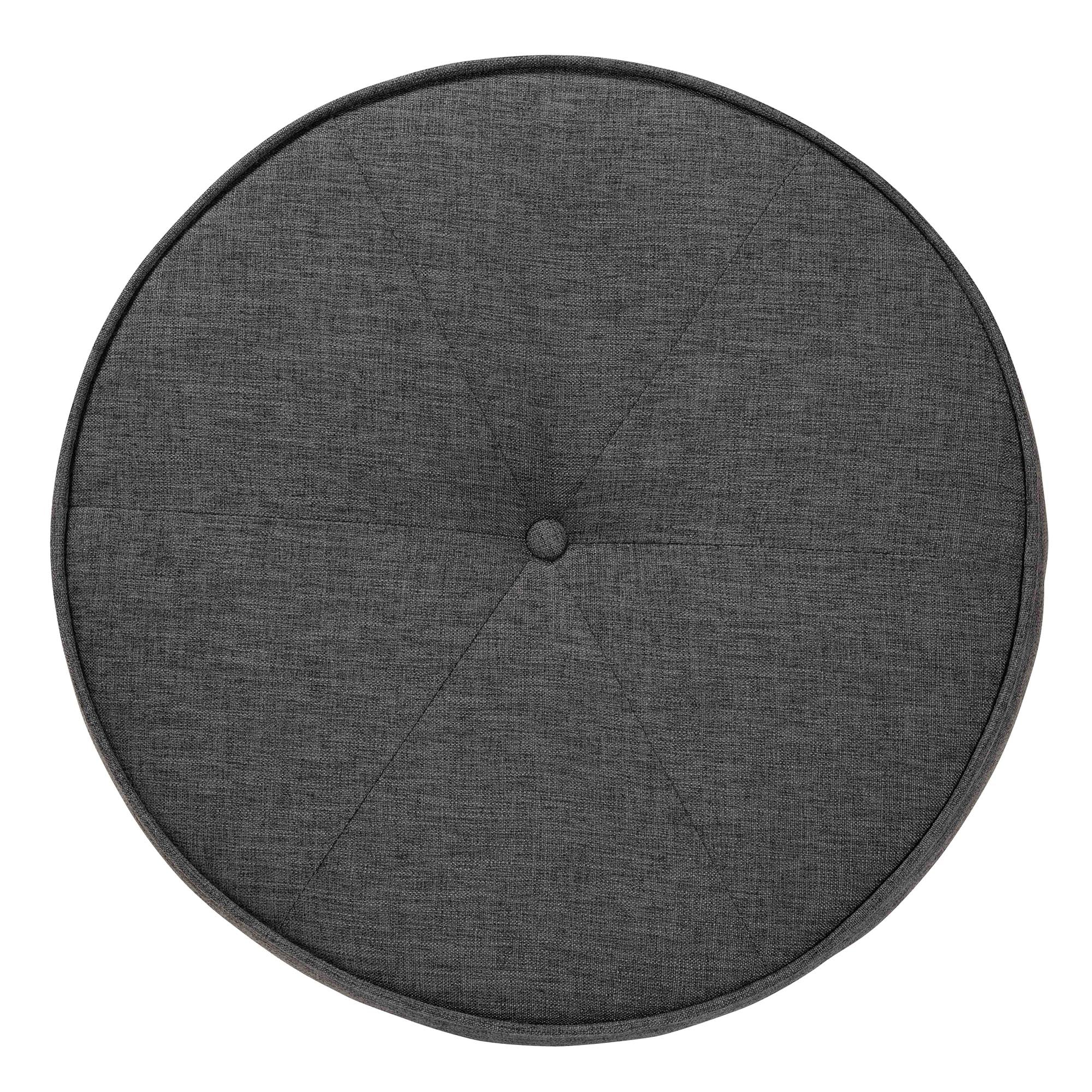 Theo Japandi Greyish Beige Fabric and Walnut Brown Finished Wood Ottoman Footstool