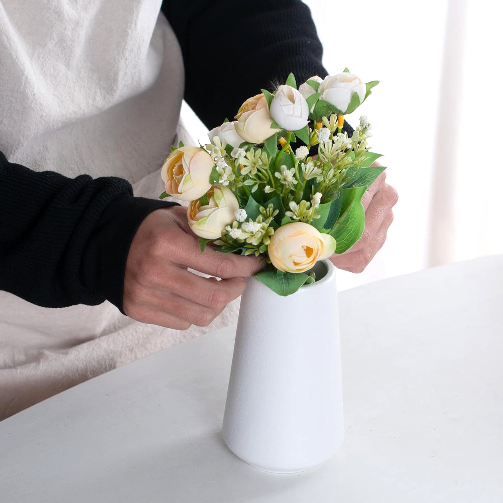 6 Inch White Flower Vase White Vase Small Ceramic Vase for Flowers Vases for Table Shelf Home Decor Wedding Pampas Grass