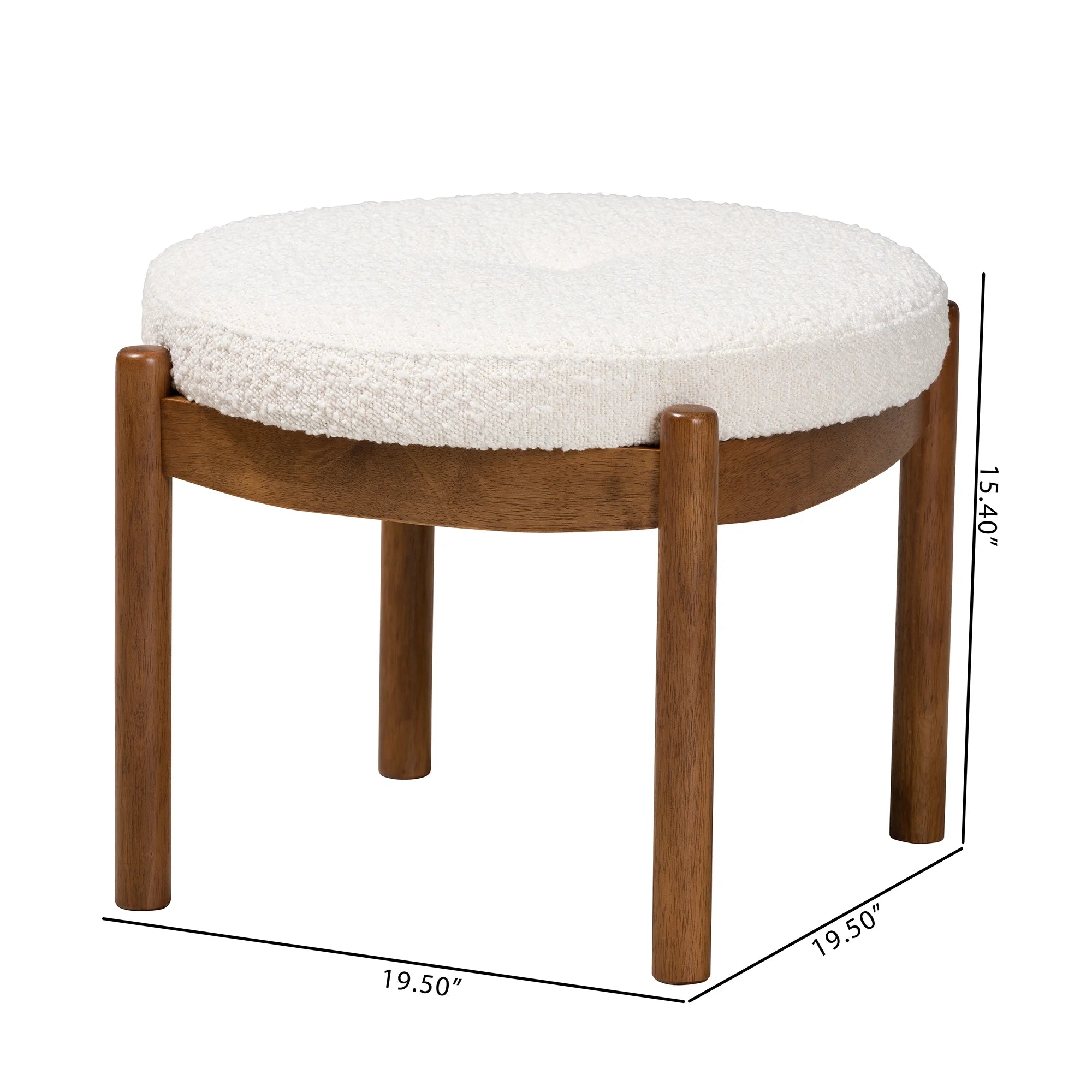 Iliana Japandi Cream Boucle Fabric and Walnut Brown Finished Rubberwood Ottoman Footstool