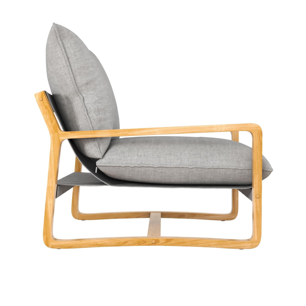 Wooden Ezra Sling Accent Chair, Gray Linen