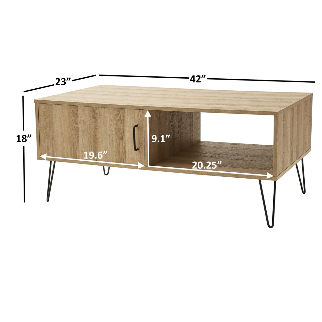 Modern Hairpin Rectangle Coffee Table, Oak