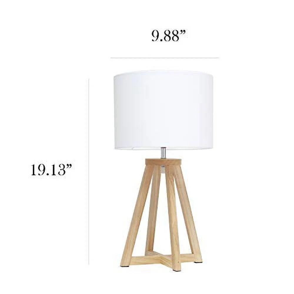 Interlocked Triangular Natural Wood Table Lamp with White Fabric Shade