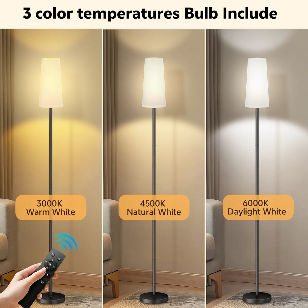 66" Floor Lamps for Living Room with Remote Control 3 Color Temperature Dimmable Standing Lamp Tall Pole Lamps for Bedroom, Office,Black,Bulb Included