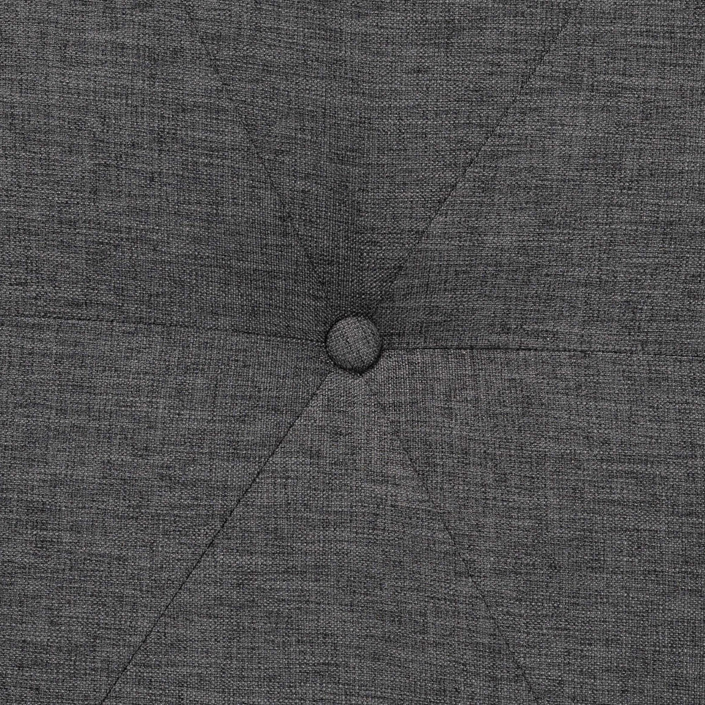 Theo Japandi Greyish Beige Fabric and Walnut Brown Finished Wood Ottoman Footstool