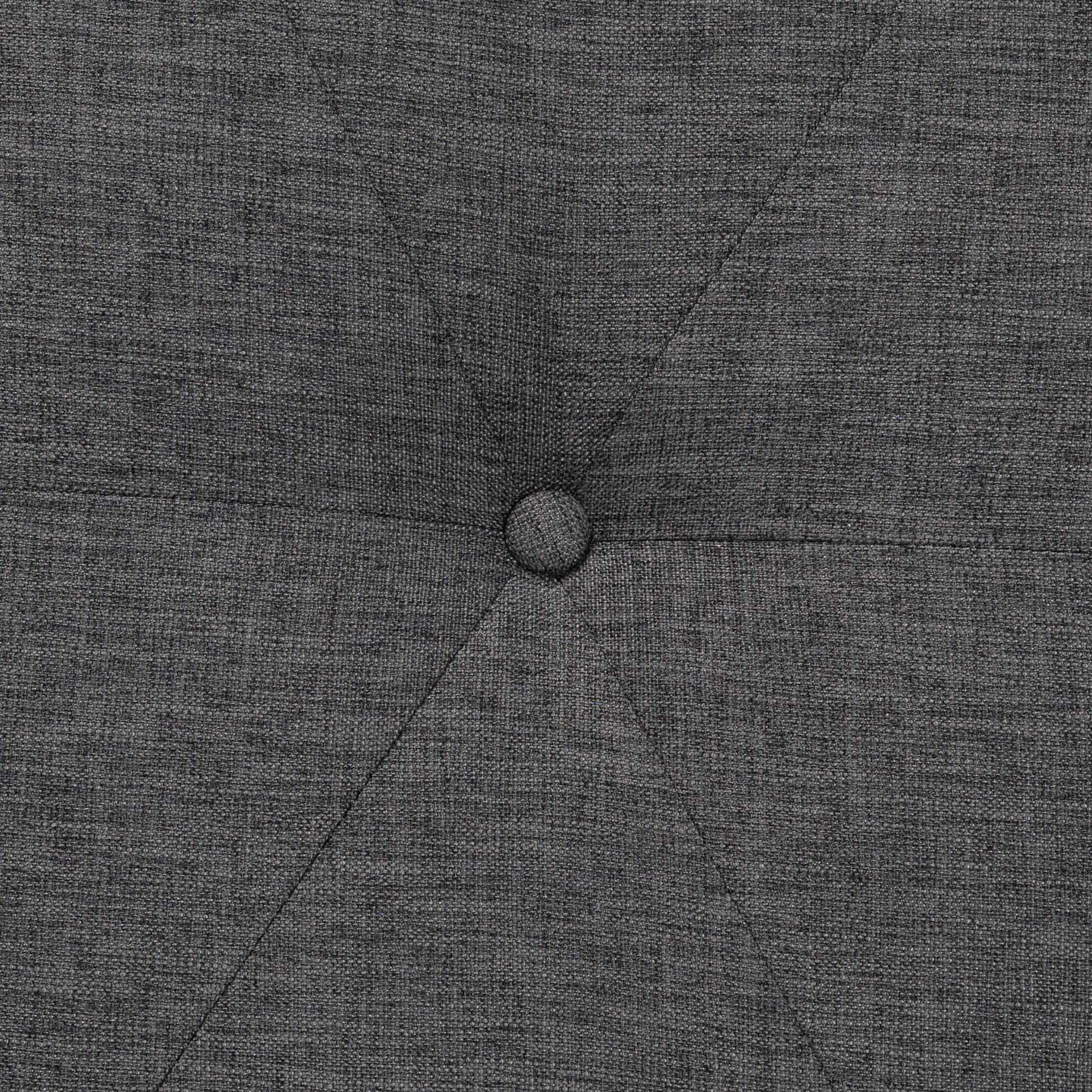 Theo Japandi Greyish Beige Fabric and Walnut Brown Finished Wood Ottoman Footstool