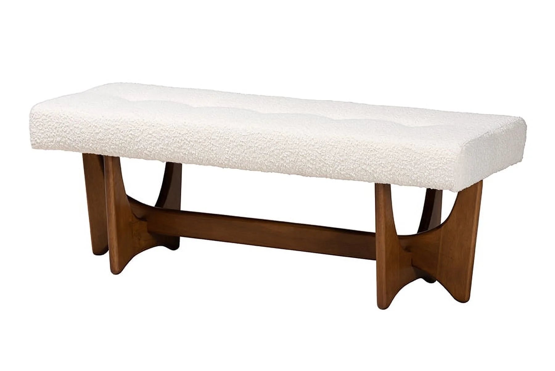 Theo Japandi Cream Boucle Fabric and Walnut Brown Finished Wood Bench