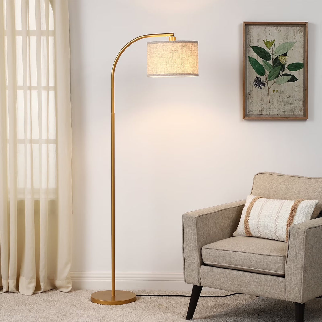 63.4-Inch Modern Arc Gold Floor Lamps for Living Room, Metal Standing Lamp with Foot Switch for Bedroom, Office, Decor, Lighting, Adjustable Lampshade