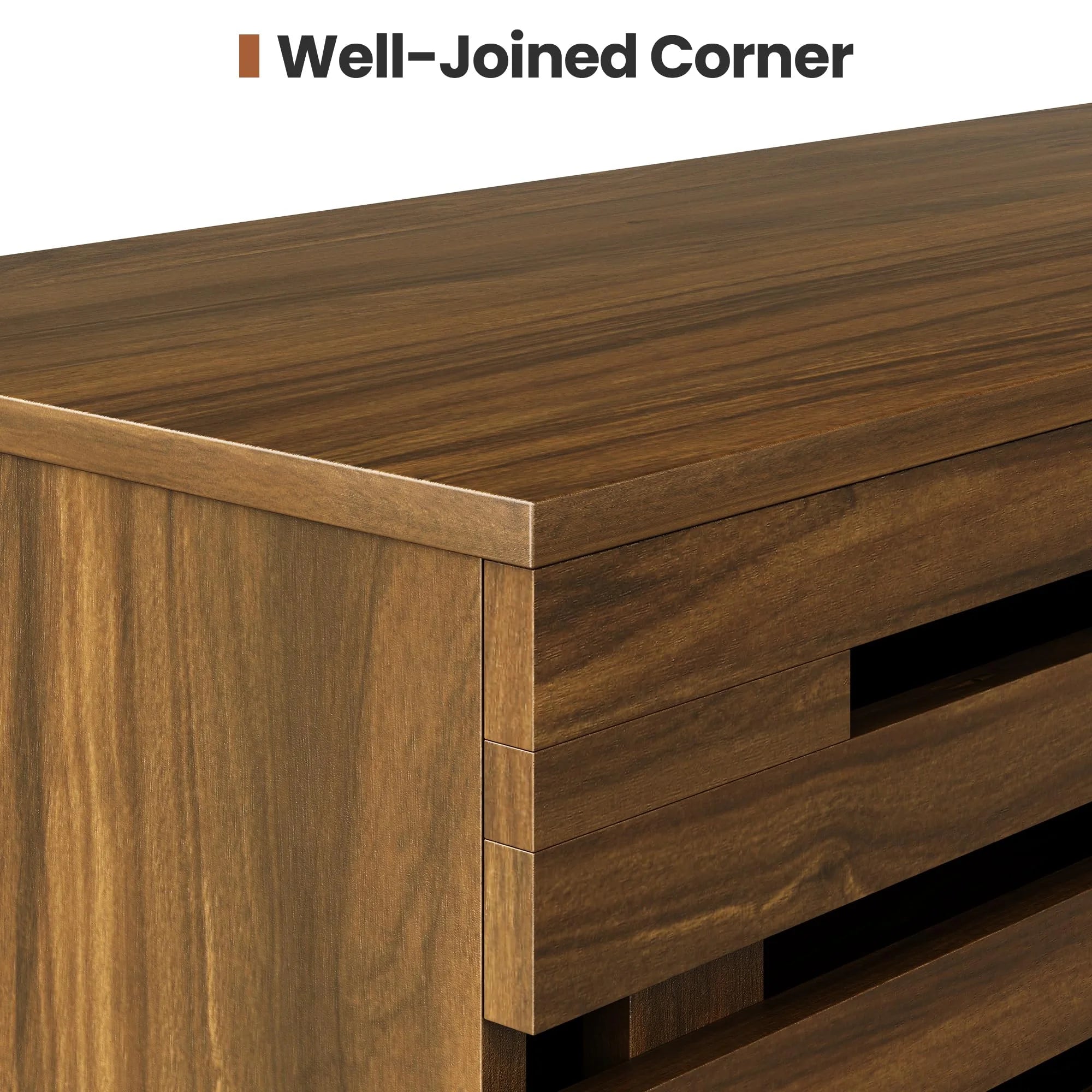 47" Wide Shoe Cabinet with Drawers and Adjustable Shelves, Entryway Shoe Storage Organizer with Louvered Doors, Japandi Brutalist Walnut Grid Design, Fits 20–24 Pairs