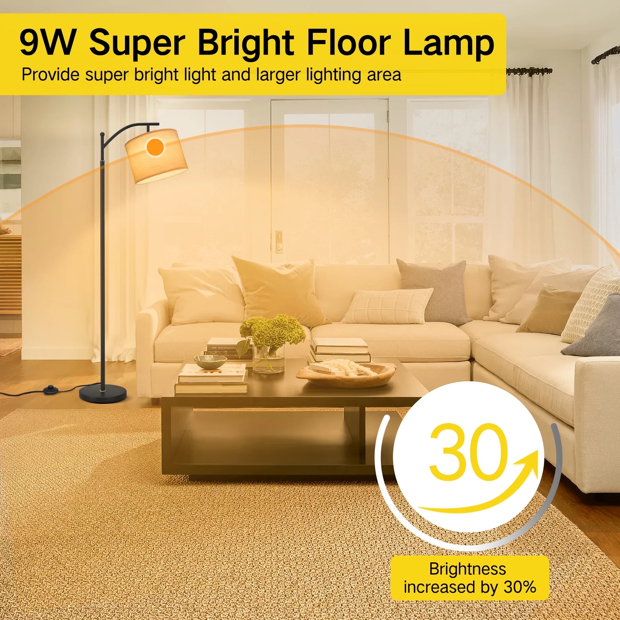 63" Arc Floor Lamp for Living Room, Modern Standing Lamp with Hanging Linen Shade, Metal Floor Lamp with 3 Color Temperatures LED Bulb for Bedroom(Black)