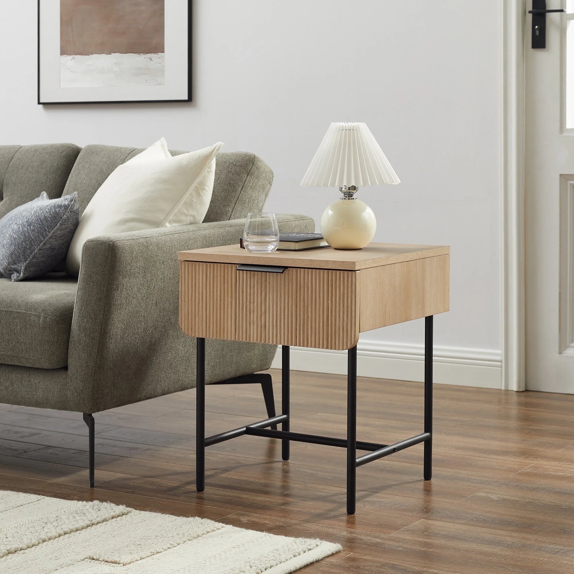 18.5" Reeded 1-Drawer Side Table - Coastal Oak/ Black