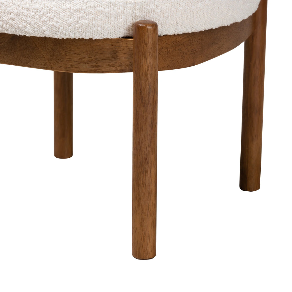 Iliana Japandi Cream Boucle Fabric and Walnut Brown Finished Rubberwood Ottoman Footstool