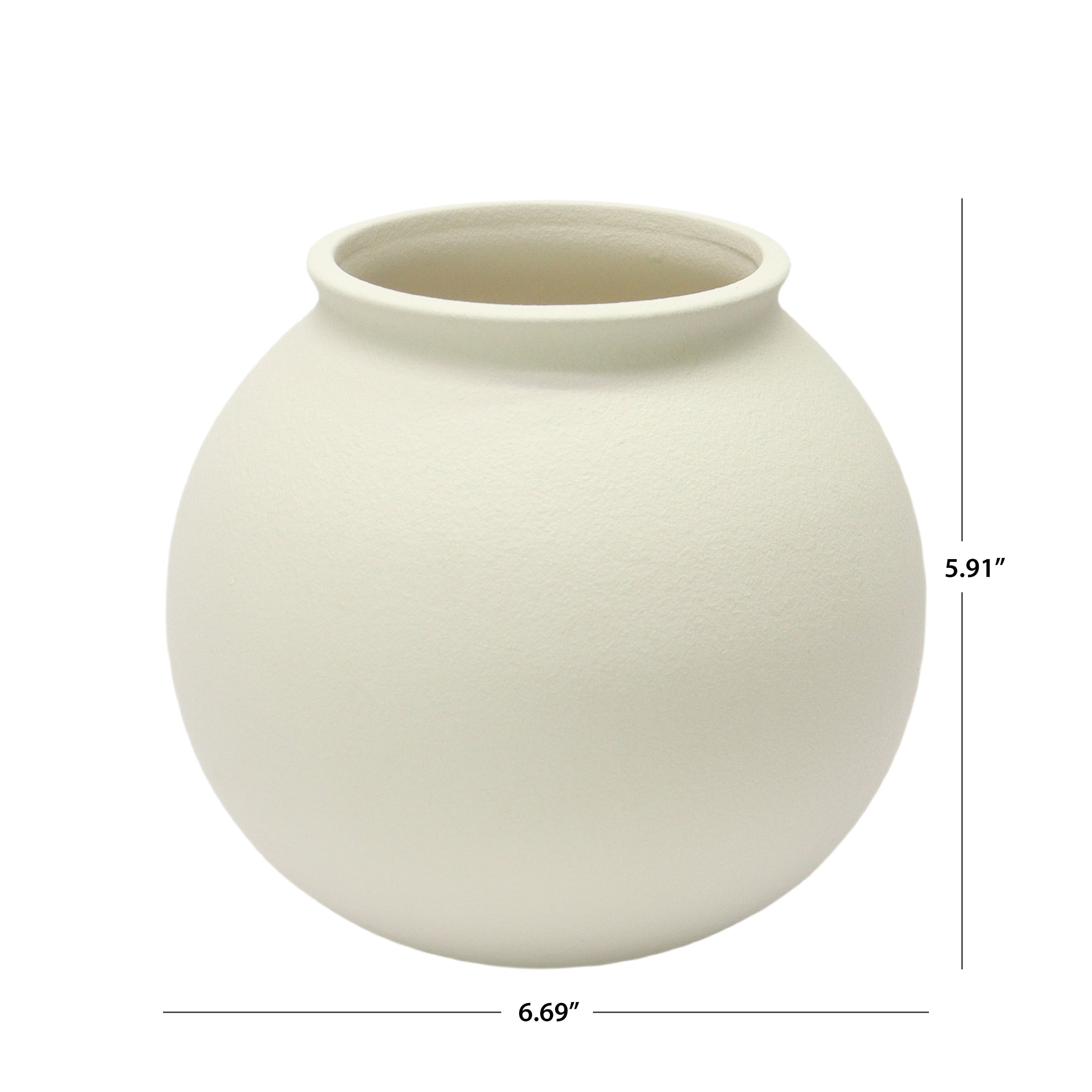 Matte Ceramic round Vase, 5.9", Natural Beige White