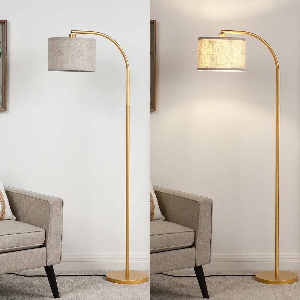 63.4-Inch Modern Arc Gold Floor Lamps for Living Room, Metal Standing Lamp with Foot Switch for Bedroom, Office, Decor, Lighting, Adjustable Lampshade
