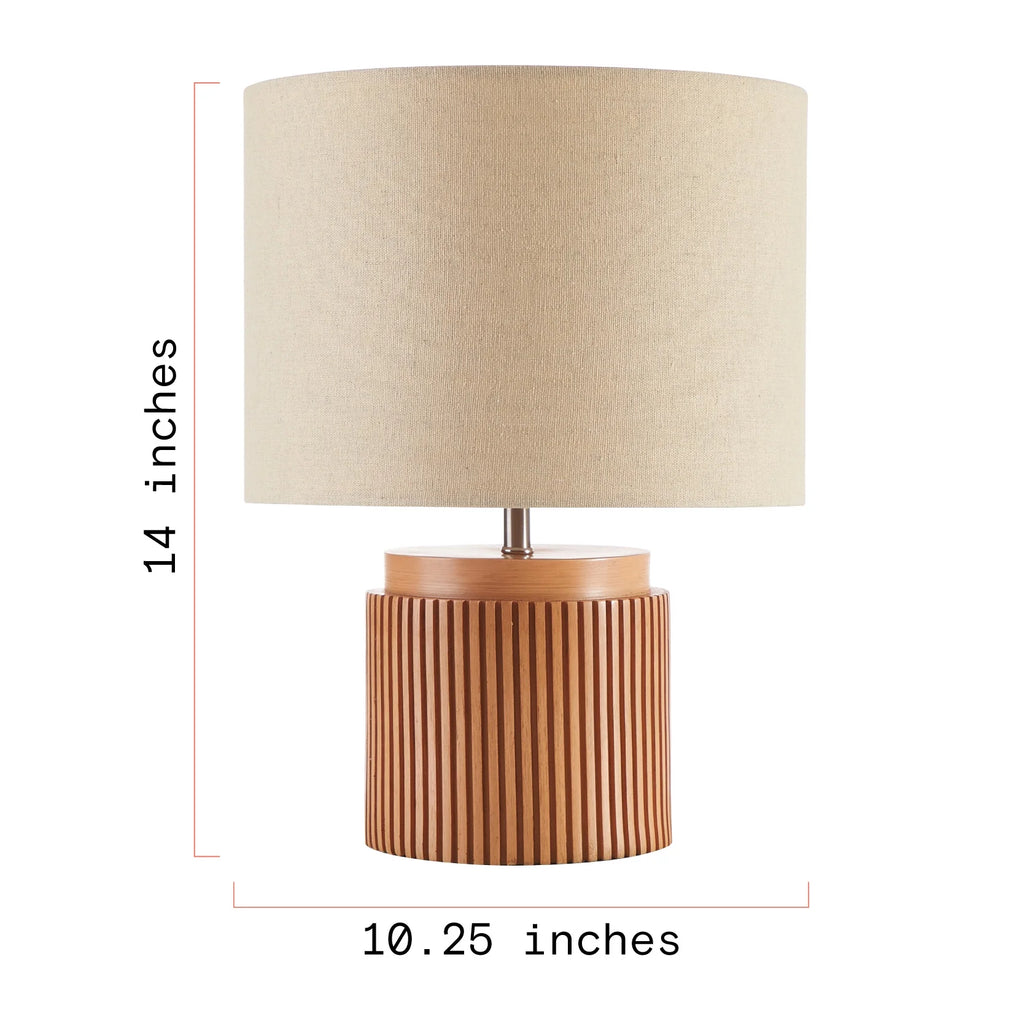 Beautiful 10.25" X 10.25" X 14" Brown Faux Ribbed Wood Table Lamp by Drew Barrymore