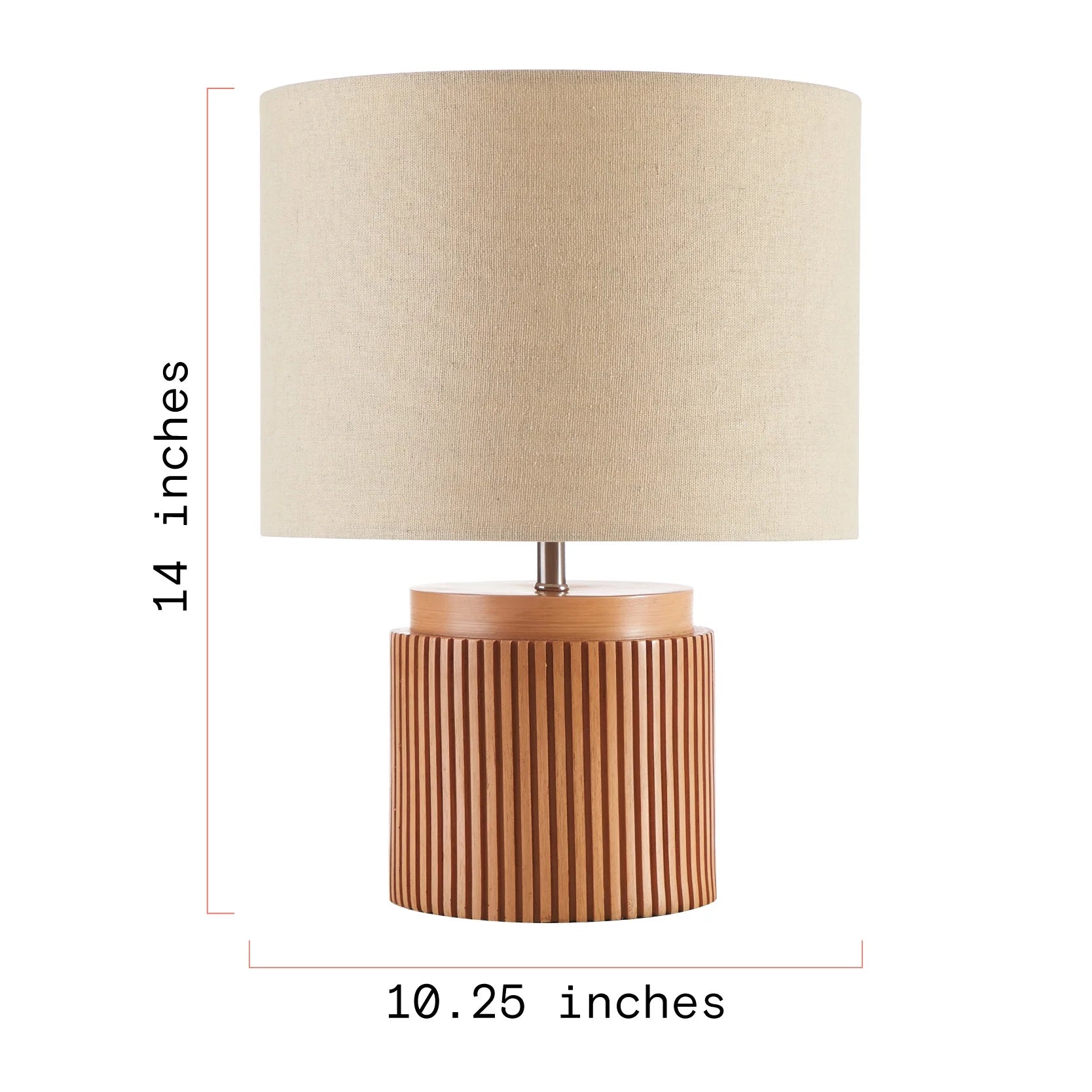 Beautiful 10.25" X 10.25" X 14" Brown Faux Ribbed Wood Table Lamp by Drew Barrymore