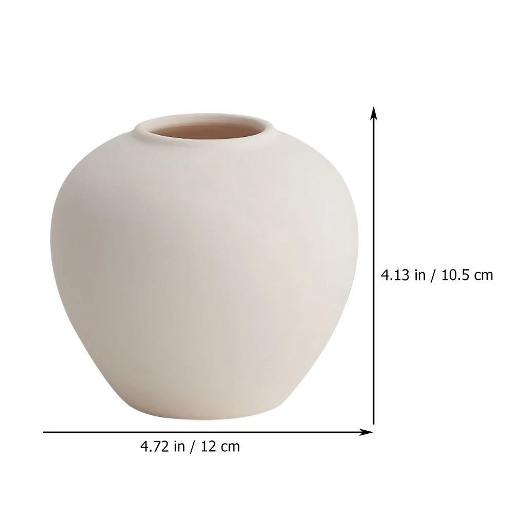 4" Vintage Clay Pot Beige Ceramic round Vase