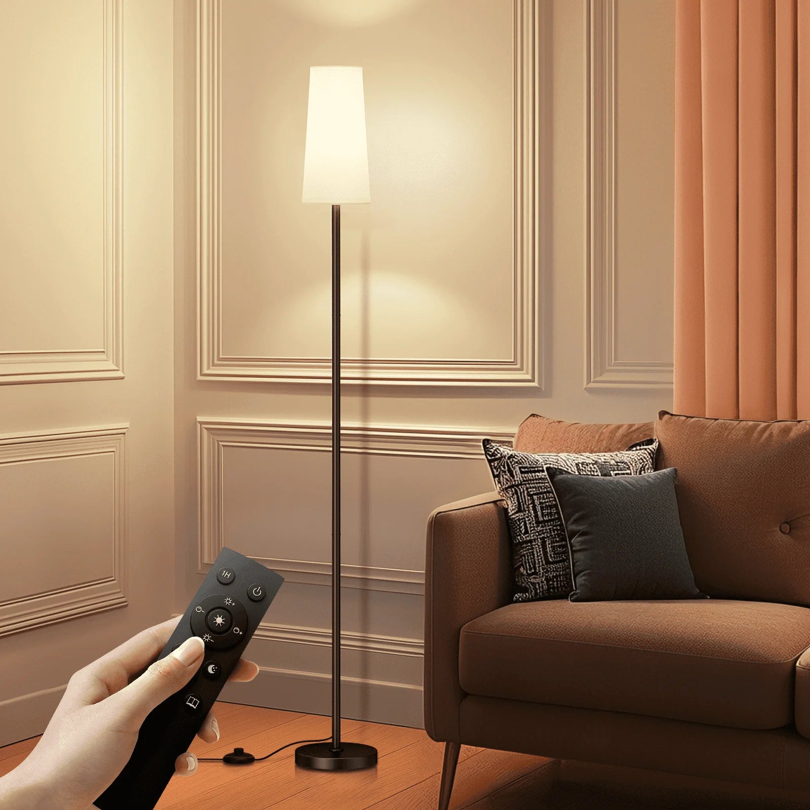 66" Floor Lamps for Living Room with Remote Control 3 Color Temperature Dimmable Standing Lamp Tall Pole Lamps for Bedroom, Office,Black,Bulb Included