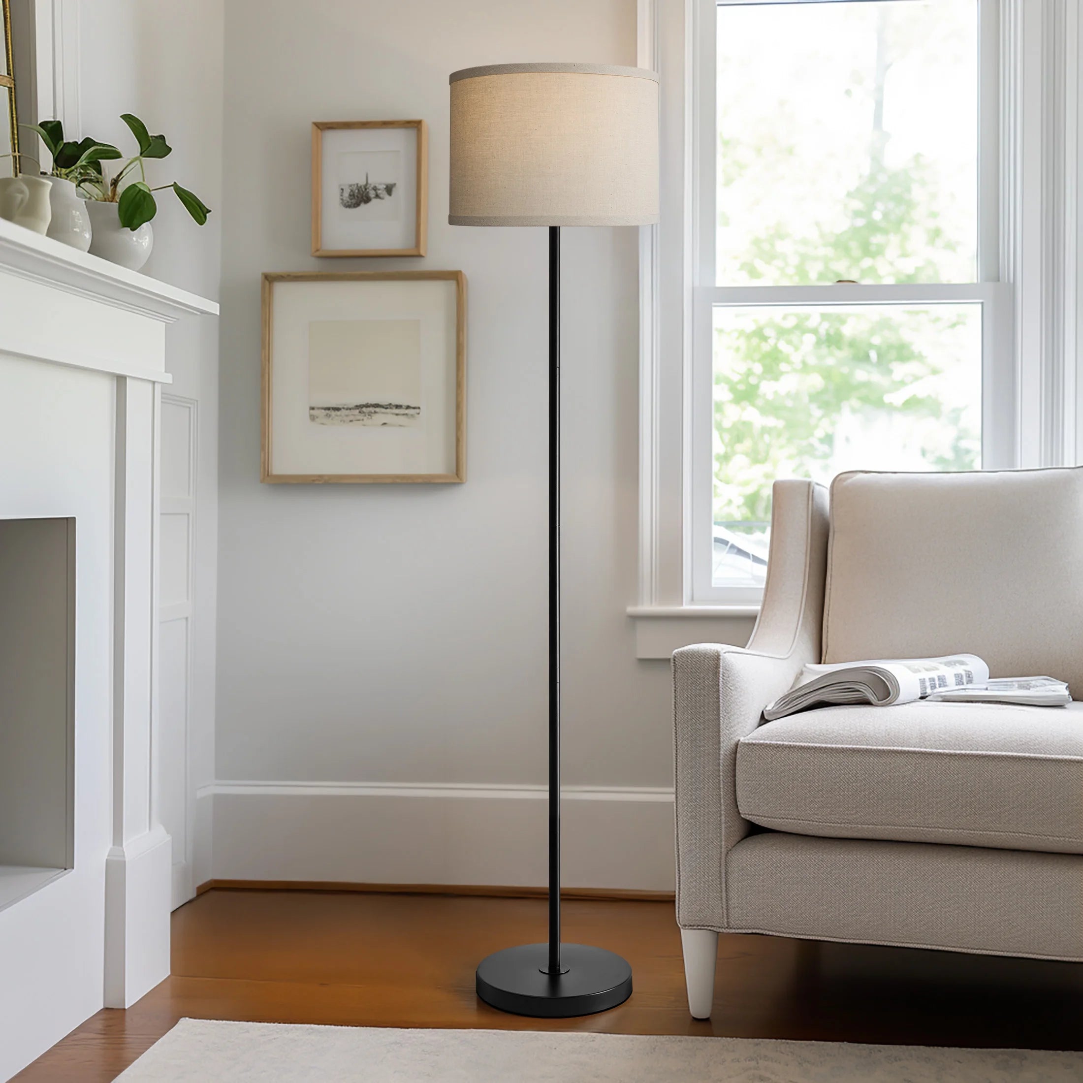 61" Modern Floor Lamp for Living Room with Natural Lamp Shade,Contemporary Tall Standing Lamp for Bedroom, Office,Decor,Lighting