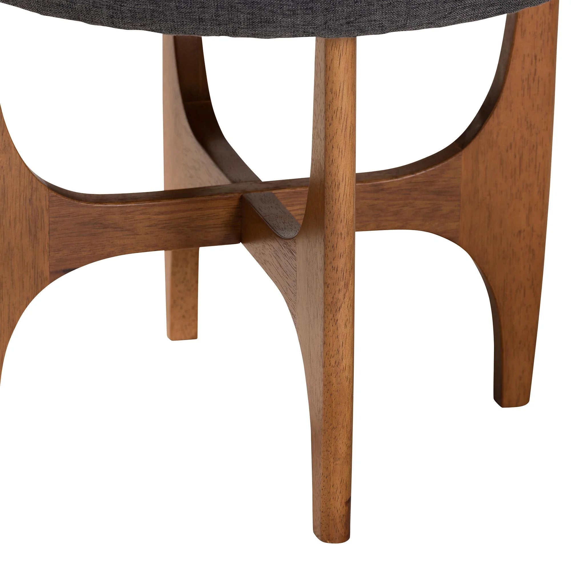 Theo Japandi Greyish Beige Fabric and Walnut Brown Finished Wood Ottoman Footstool